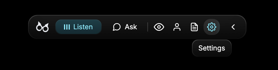 GeekBye navbar showing the Settings icon location