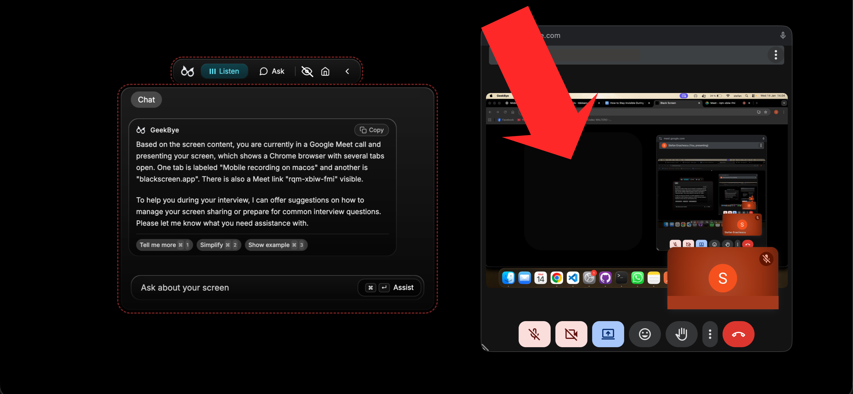 GeekBye invisible during screen sharing